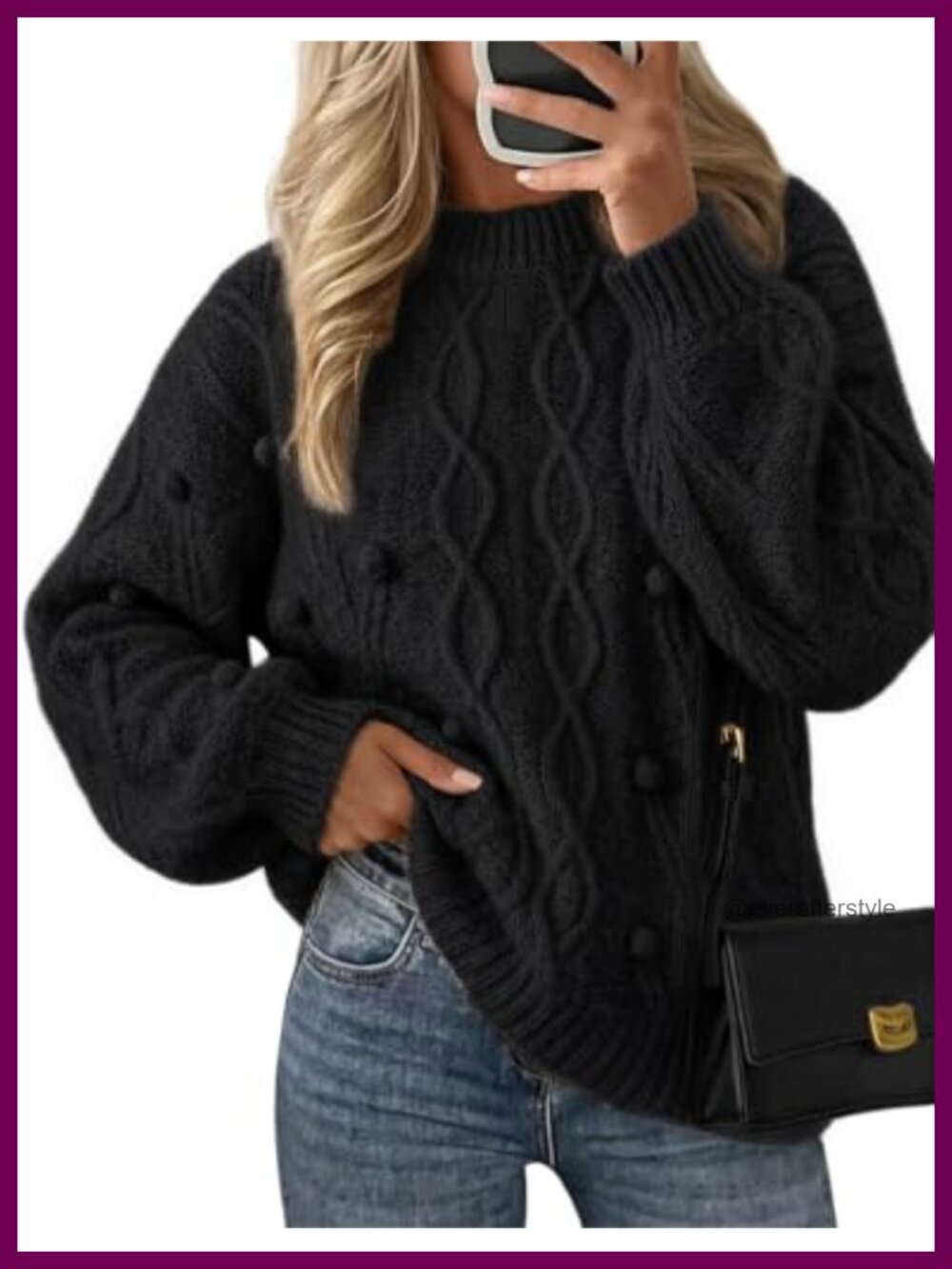 Cable Knit Crewneck Pullover Sweater Loose Fit Long Sleeve Winter